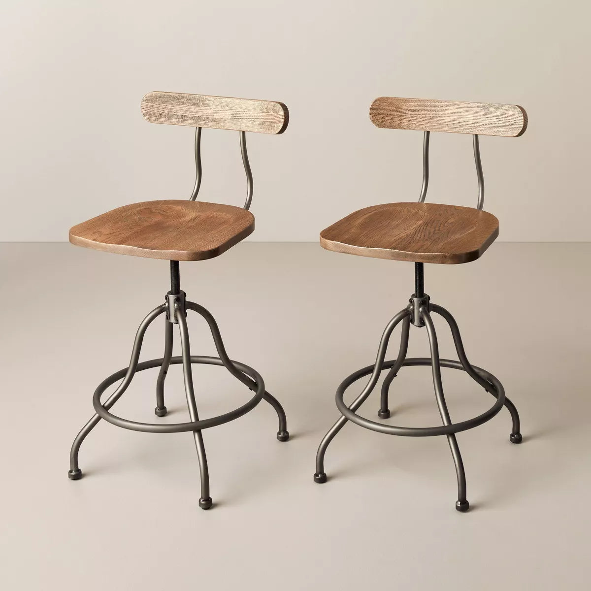 2pk Industrial Wood & Steel Adjustable Counter Stools - Aged Oak/Black - Hearth & Hand with Magnolia