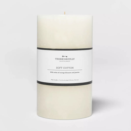 7" x 4" Pillar Candle Soft Cotton White - Threshold