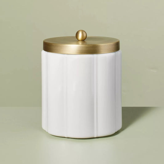 Large Milk Glass Bath Canister with Metal Lid Brass Finish - Hearth & Hand with Magnolia