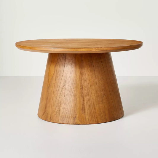 Wooden Round Pedestal Coffee Table - Aged Oak