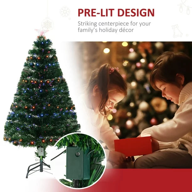 4ft Prelit Artificial Optical Xmas Tree Spruce Hinged Full Tree