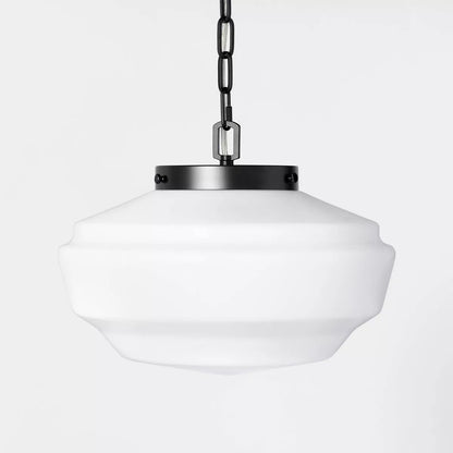 Milk Glass Adjustable Pendant Ceiling Light Black Finish - Hearth & Hand with Magnolia