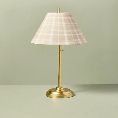 23" Brass Accent Table Lamp with Classic Plaid Shade Cream/Tan - Hearth & Hand with Magnolia