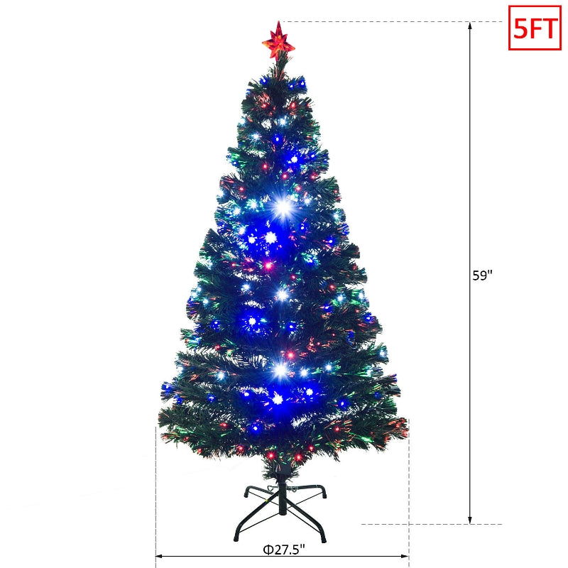 5FT Pre-lit LED Optical Fiber Christmas Tree Artificial Holiday Décor with Stand Green