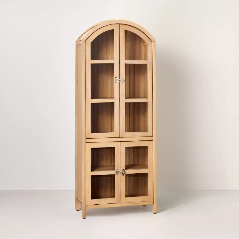 Grooved Wood with Glass 4-Door Arch Cabinet - Natural - Hearth & Hand™ with Magnolia