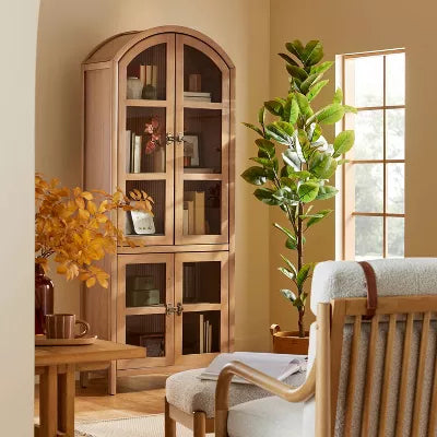 Grooved Wood with Glass 4-Door Arch Cabinet - Natural - Hearth & Hand™ with Magnolia