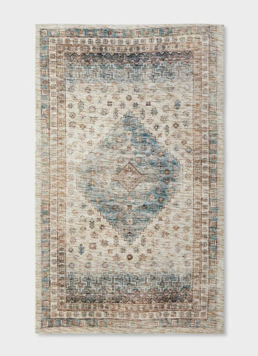 3'x5' Light Distressed Diamond Persian Style Rug Neutral