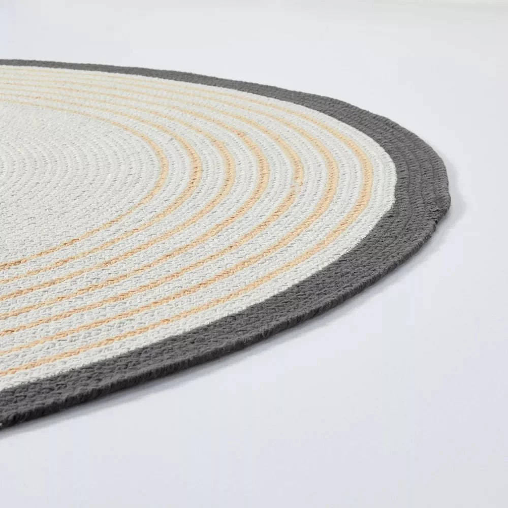 Round 5' Border Stripe Braided Area Rug Neutral