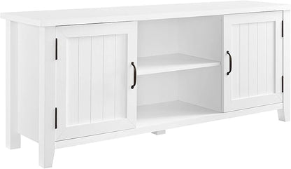 Walker Edison Buren Classic Grooved Door TV Stand for TVs up to 65 Inches, 58 Inch, Solid White