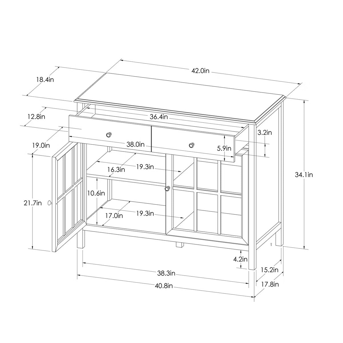 Windham 2 Door Accent Buffet, Cabinet with Shelves - Teal