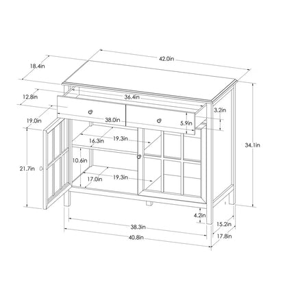 Windham 2 Door Accent Buffet, Cabinet with Shelves - Teal