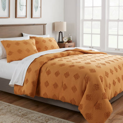 Twin/Twin Extra Long Tufted Diamond Crinkle Comforter and Sham Set Dark Gold - Threshold