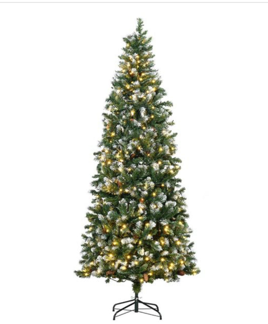 7.5-ft Skinny Prelit Artificial Christmas Tree with Snow-Dipped Tips