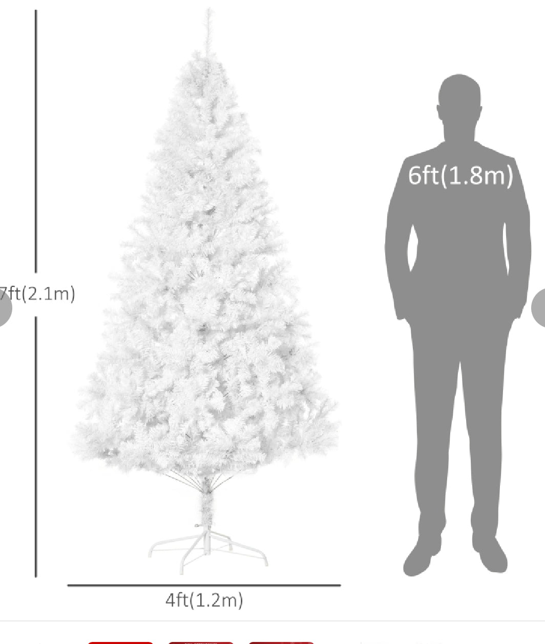 7ft White Christmas Tree Artificial Christmas Tree with 1230 Branch Tips and Metal Stand