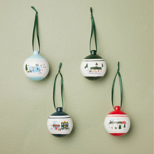 Winter Scene Ceramic Bulb Christmas Tree Ornaments (Set of 4)