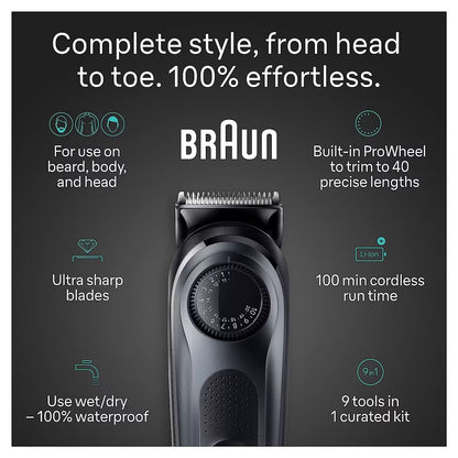 BRAUN ALL-IN-ONE STYLE KIT SERIES 5 AIO5490 RECHARGEABLE 9-IN-1 BODY, BEARD & HAIR TRIMMER