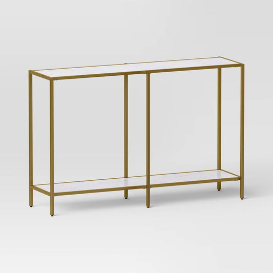 Faux Marble and Metal Console Table Gold - Threshold™: Sleek Two-Tiered, Rectangular Design, 30" High