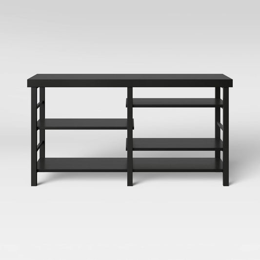 Adjustable Storage TV Stand for TVs up to 50" Black Wood Grain Finish