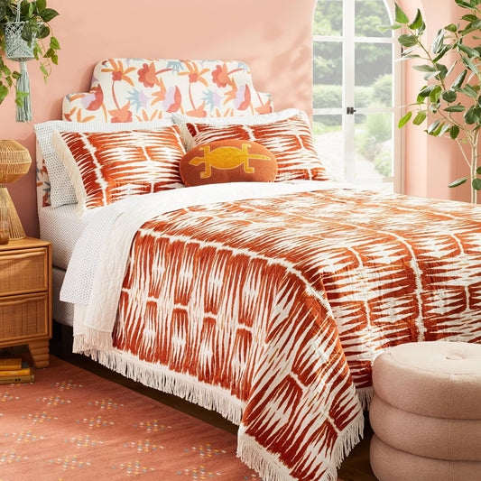 King Printed with Fringe Groove Print Quilt White/Burnt Orange - Opalhouse