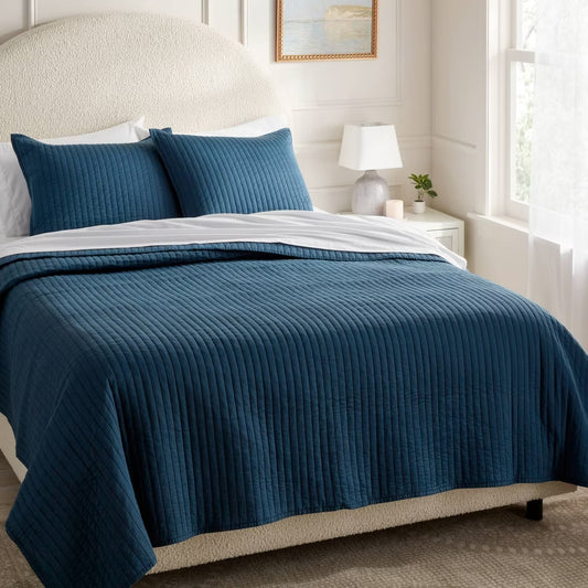 Full/Queen Washed Cotton Sateen Quilt Indigo - Threshold