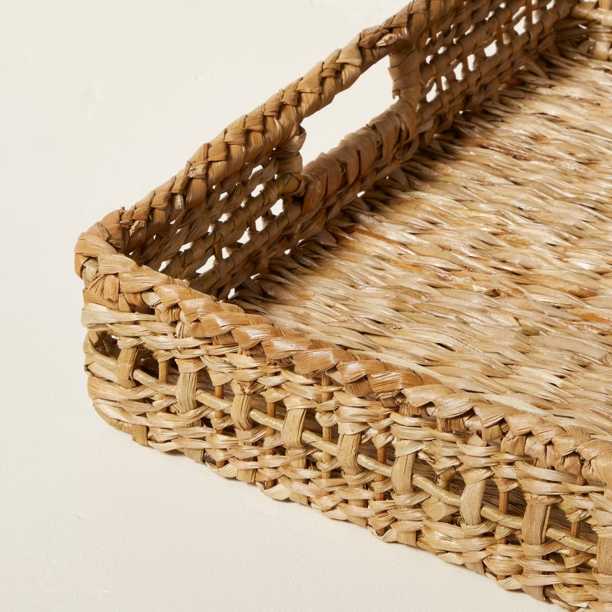 Natural Woven Rectangular Tray with Handles - Hearth & Hand™ with Magnolia: Artisanal, Farmhouse Style, Indoor/Outdoor Use