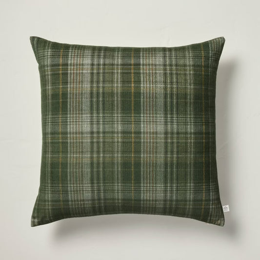 18"x18" Fall Plaid Corduroy Square Throw Pillow Green - Hearth & Hand™ with Magnolia