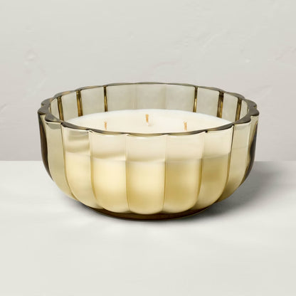 Tinted Glass Salted Honey Scalloped Jar Candle