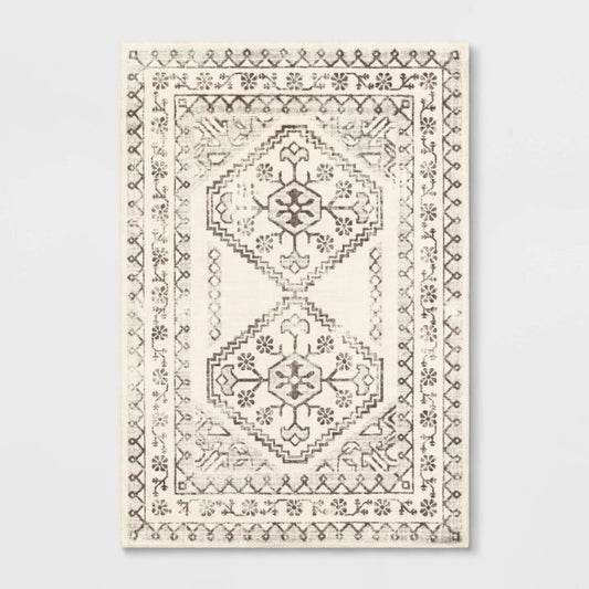 4 x 5’6 Distressed Persian Accent Rug Cream - Threshold