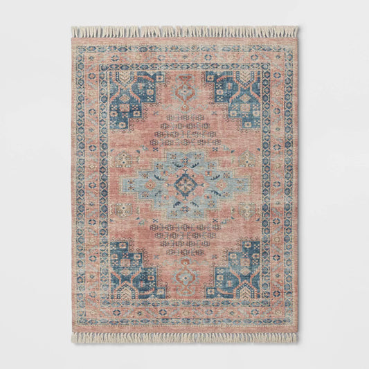 5 x 7 Fringed Medallion Area Rug Rust - Threshold