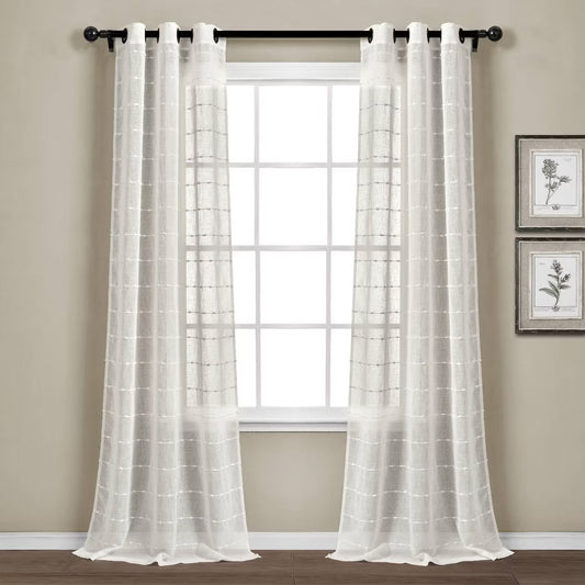 Set of 2 Farmhouse Texture Grommet Sheer Window Curtain Panels - Lush Décor