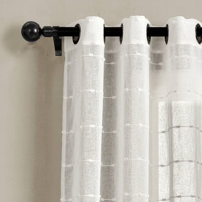 Set of 2 Farmhouse Texture Grommet Sheer Window Curtain Panels - Lush Décor