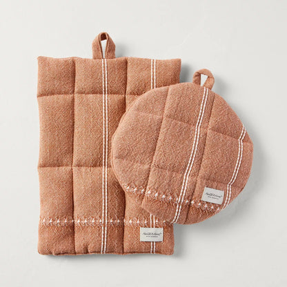 2pc Textured Stripe Border Potholders Rust - Hearth & Hand™ with Magnolia