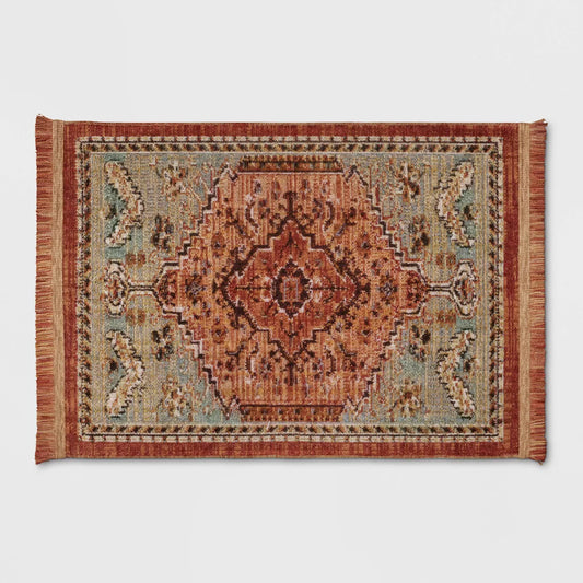 2 x 3 Floral Woven Rug Rust/Green - Threshold