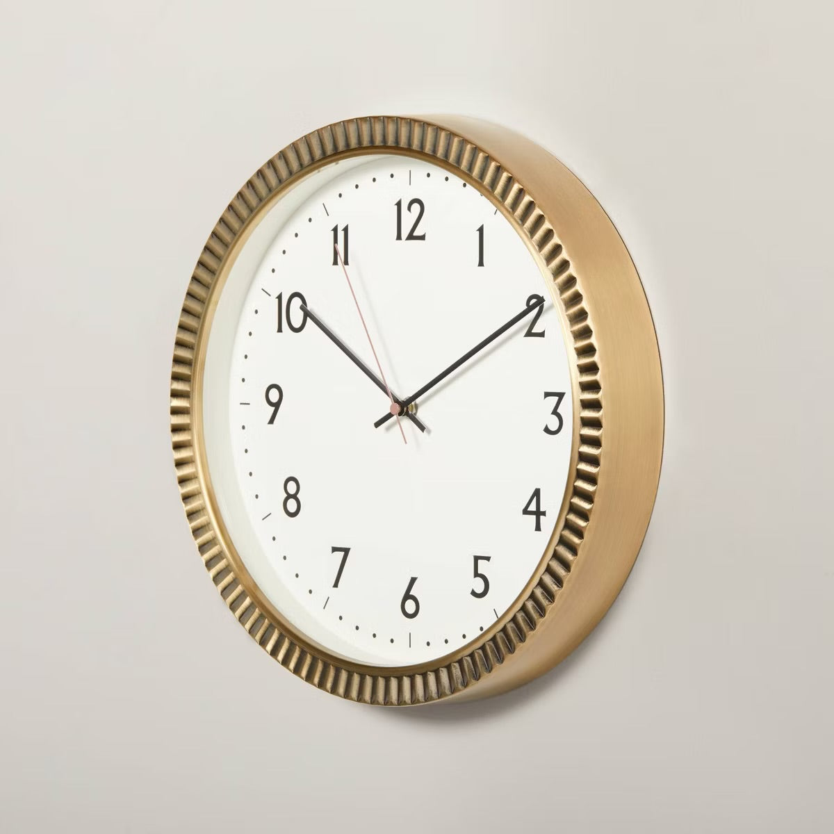 14" Pleated Brass Round Analog Wall Clock Antique Finish