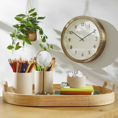 14" Pleated Brass Round Analog Wall Clock Antique Finish