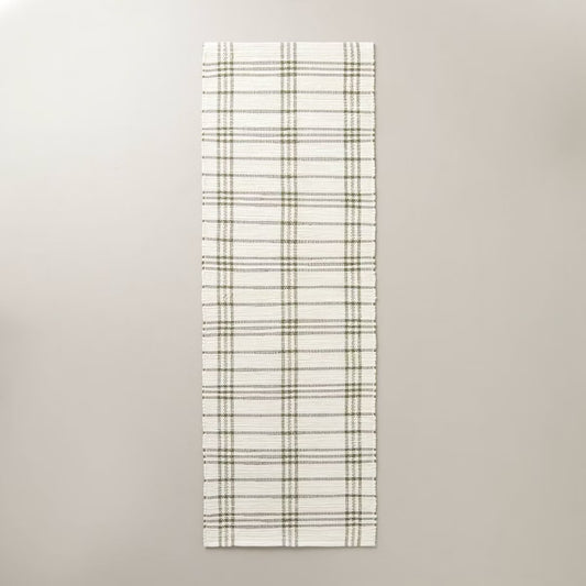 2’4x7 Tri-Stripe Plaid Handmade Woven Area Rug Green/Cream - Hearth & Hand