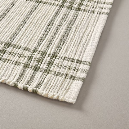 2’4x7 Tri-Stripe Plaid Handmade Woven Area Rug Green/Cream - Hearth & Hand