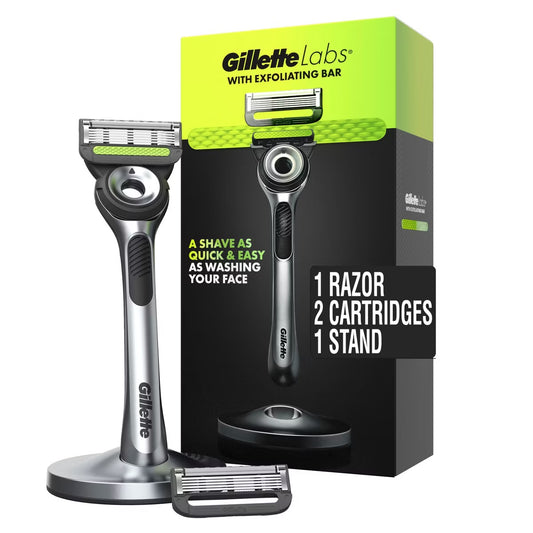 Gillette Labs Exfoliating Bar Razor + 2 Razor Blade Refills & Premium Magnetic Stand