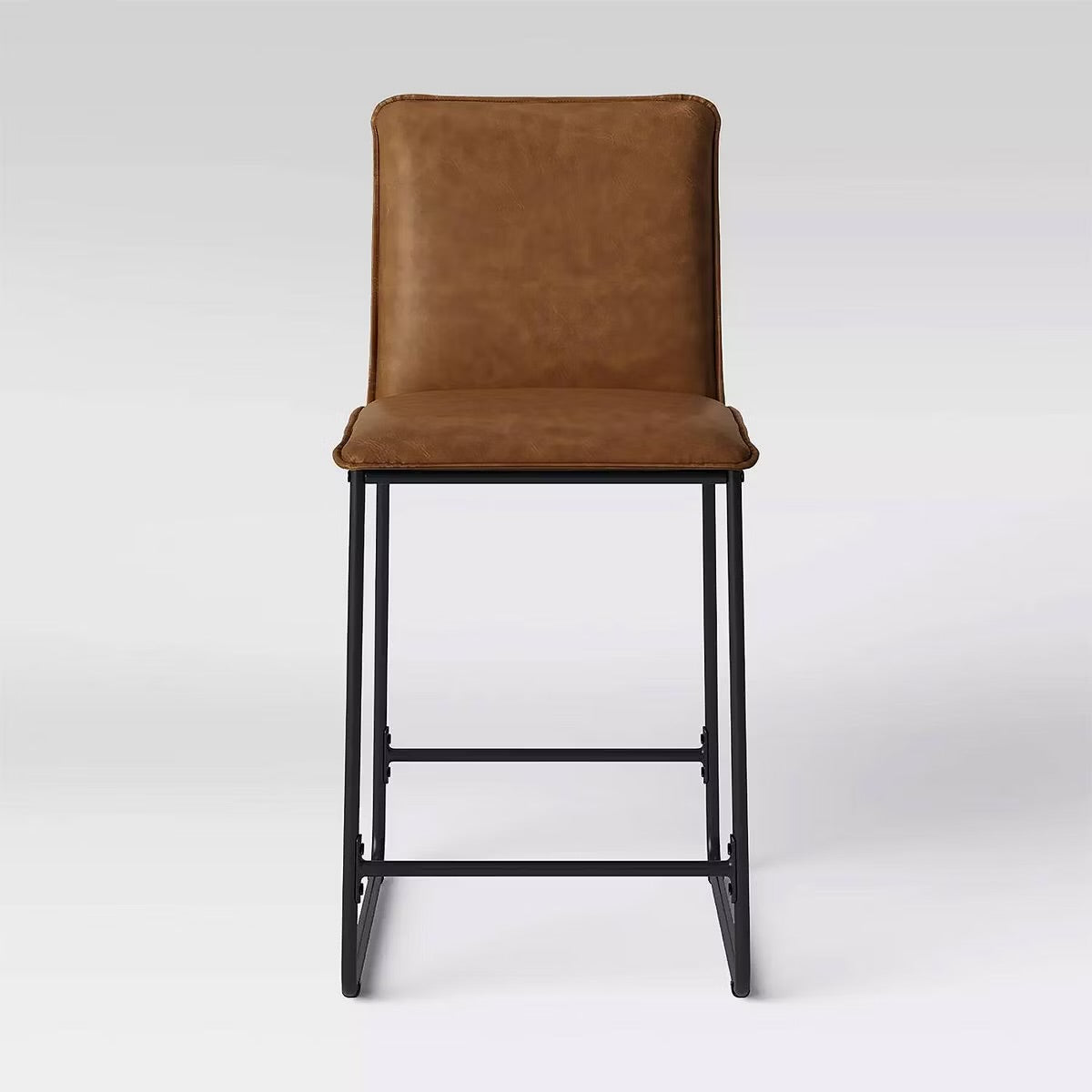 Upholstered Counter Height Barstool with Metal Frame Camel Faux Leather