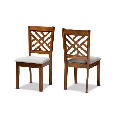 Baxton Studio 2pc Caron Fabric Upholstered and Wood Dining Chair Set Walnut/Brown: Polyester, Spot Clean, No Arms 1