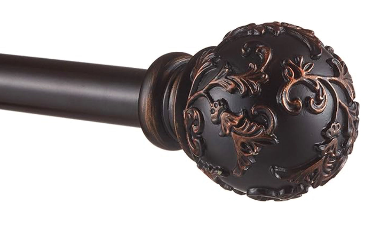 Home Curtains Vine Curtain Rod and Finial Set, Adjustable 36"-72", Matte Bronze