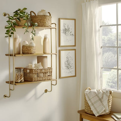 Wood & Brass Decorative 3-Tier Wall Shelf - Hearth & Hand