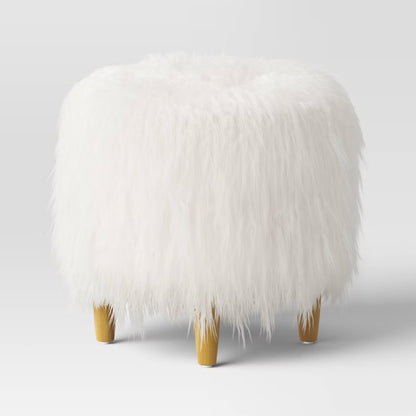 Holley Mongolian Fur/Wood Ottoman Cream - Threshold