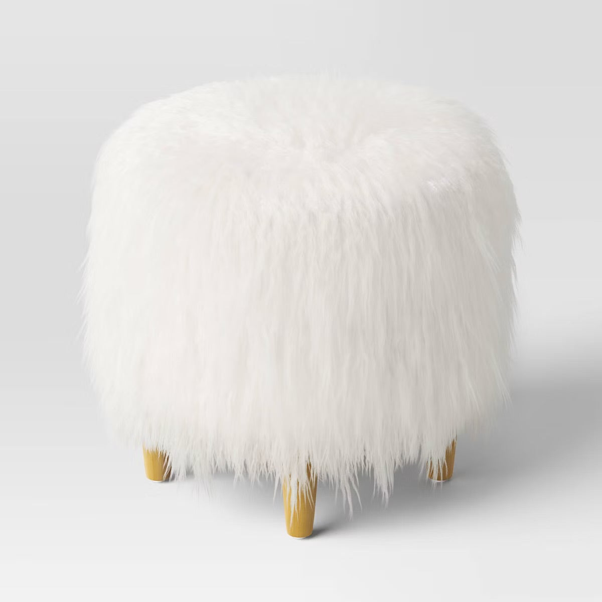 Holley Mongolian Fur/Wood Ottoman Cream - Threshold