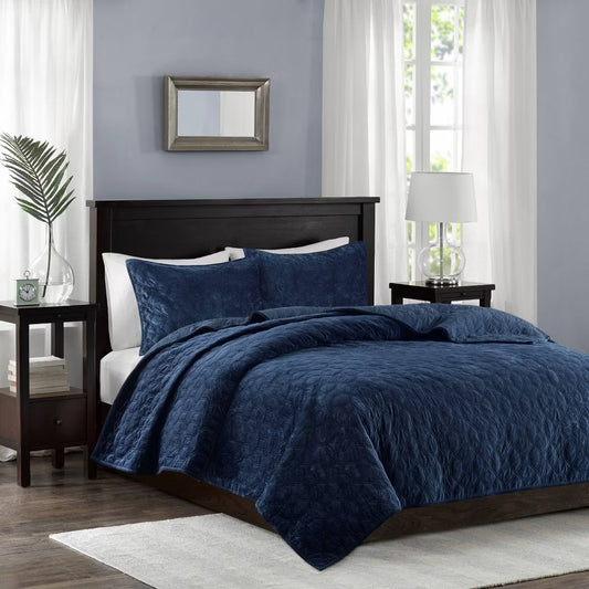 Full/Queen Madison Park Mercer Faux Velvet Reversible Coverlet Set