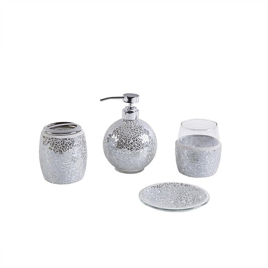 Madison Park Mosaic Bathroom Accessories Set Silver