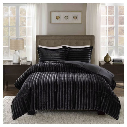 Full/Queen York Brushed Faux Fur Comforter Mini Set