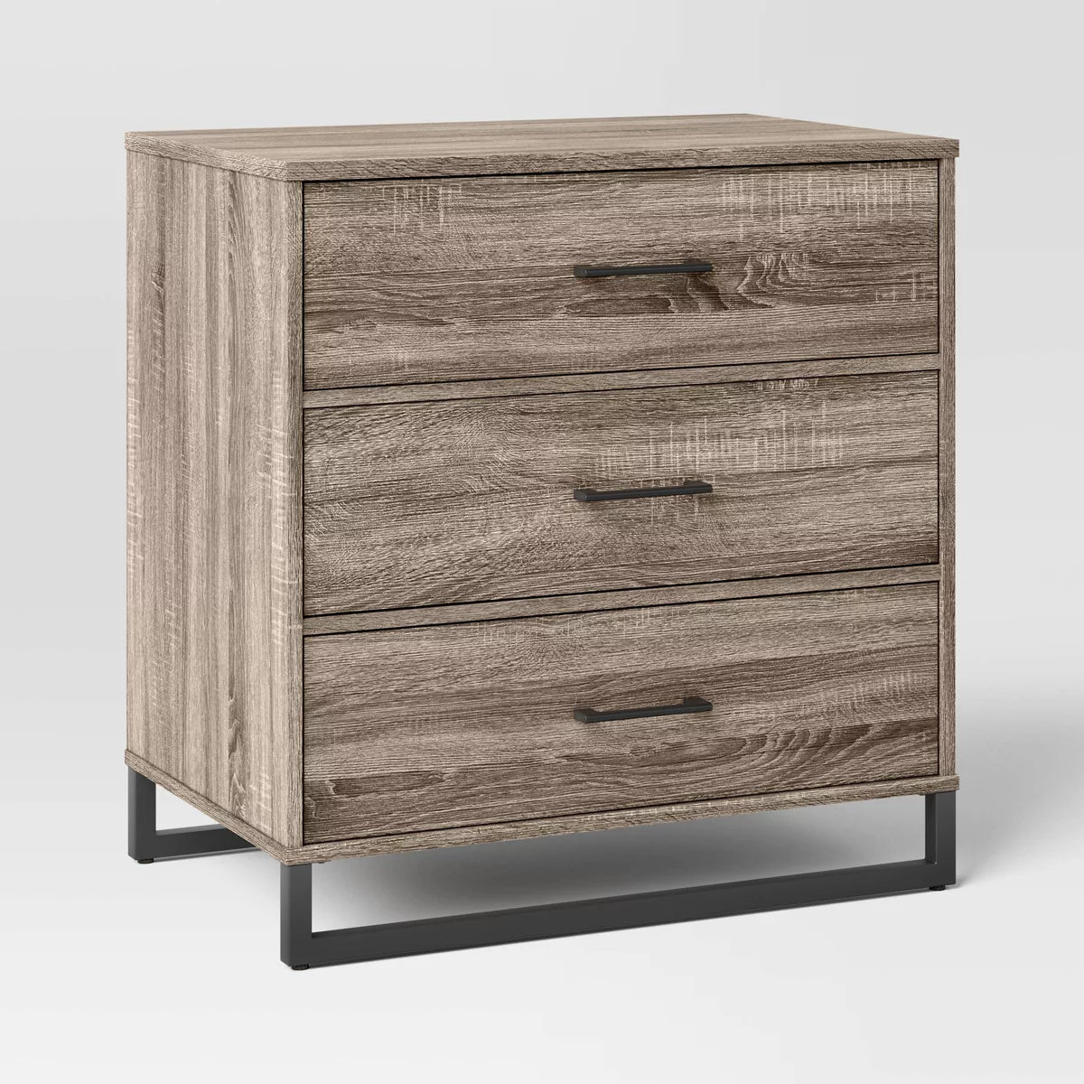 Mixed Material 3 Drawer Dresser - Light Grey Wash