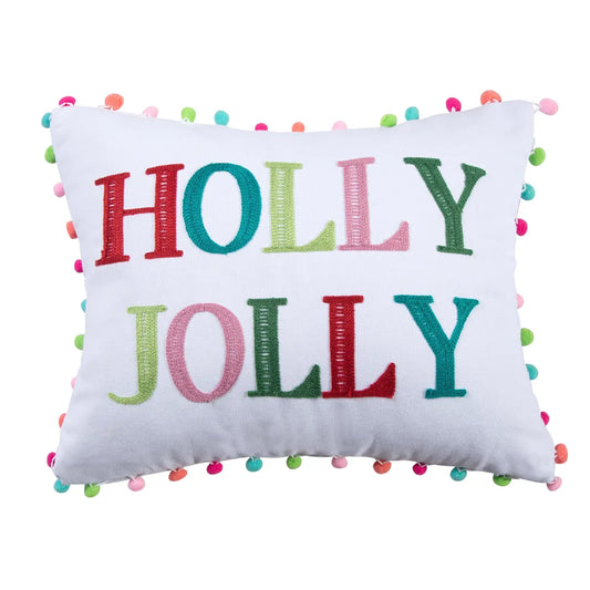 Merry & Bright Holly Jolly Pom Pillow