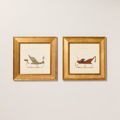 8"x8" Vintage Christmas Sleigh Framed Wall Art (Set of 2) - Hearth & Hand™